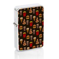 Pizza Burger Shake Windproof Flip Top Silver Lighter