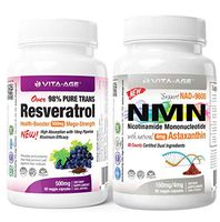 Vita-Age NMN Lab Tested 320mg Serving with 99.9% Pure 500mg Trans Resveratrol (Highest Purity Nicotinamide Mononucleotide) Boost NAD+ Support Metabolism - Dual Ingredients Dual 60 Count Combo