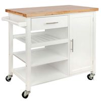 Homegear Utility V3 Kitchen Cart with Storage Cabinet Island on Wheels White