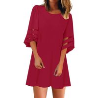 Nihewoo Womens Dresses Mesh Maxi Dress 3/4 Bell Sleeve V-Neck Flare Dress Loose Swing T-Shirt Dress Easter Dresses