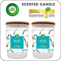 Air Wick Scented Candles with Essential Oils, Aromatherapy Candles Jar, Sea Salt & Driftwood, Cork Lid, Long Lasting Fragrance, up to 70 hours burn time per 2 pack 2x6.52oz, for living room & bathroom