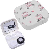 Portable Contact Lens Case Box Travel Kit Mirror + Bottle + Tweezers Container Holder [ Princess Pink Carriages ]