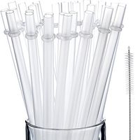 50 Pieces Reusable Drinking Straw Thick Plastic Straws with Cleaning Brush Straw Cleaner (11 Inch, Clear Color)