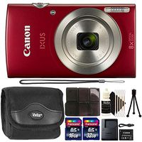 Canon IXUS 185 / ELPH 180 20MP Red Digital Camera + 16GB and 32GB Memory Card + Card Holder + Case + 3pc Cleaning Kit + Mini Tripod