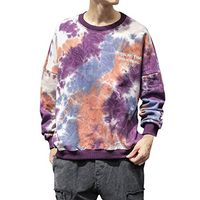 Men Sweatshirts Autumn Winter Casual Plus Size Tie-Dyed Print Crew Neck Long Sleeve Pullover Tops Kingfansion Purple