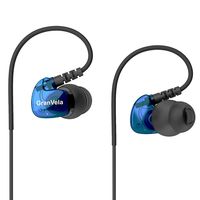Granvela GV1 Waterproof Sports Earphones Running Earbuds with Mic, Memory Wire Earhook and Clip- Blue
