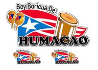 Puerto Rico Soy Boricua De Humacao Town Sticker (Package of 3, 1-6.2" X 2.7", 2-2.25" X 1.25")