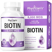 Biotin 5000 MCG - with 100% Organic Coconut Oil from (Patented) goMCT - Biotin Supplement for Hair Growth, Nail & Skin Health - Non-GMO & Vegan Hair, Skin, and Nail Vitamins - 60 Capsules
