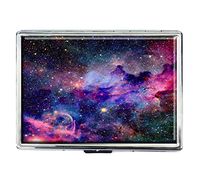 Cigarette Case Storage Case Box Stylish Credit Business Card Holder Case Box Unique Stainless Steel Silver (Galaxy Space)