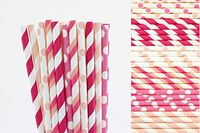 Pink Paper Straws Mix - Hot Pink and Light Pink - Stripe and Polka Dots (50)