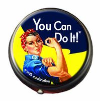 Rosie The Riveter Pill Box - Compact 1 or 2 Compartment Medicine Case
