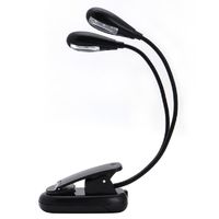 LIYUDL 4-LED Reading Light Dual Adjustable Long Arm with 2 Head, Portable Clip On Lamp for Bed & Music Stand Light - 3 AAA batteries or USB charging