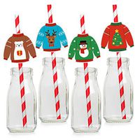 Ugly Sweater Paper Drinking Straws - Christmas Party Favors Decorations Supplies Winter Holiday - 24 PCS