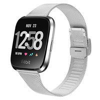 Versa Replacement Bands Silver, Vacio Stainless Steel Mesh Wristband Slim Sport Bracelet Replacement Watch Bands with Adjustable Buckle Compatible for Fitbit Versa/Versa 2/Versa Lite for Women Men