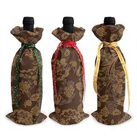 Dbou Flower Brown Background Pattern Novelty Colorful Eye Attract 3Pcs Wine Bottle Cover Decoration Cover Bags Wine Bottle Bags Party Gift Wedding Christmas 3Pcs