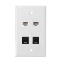 Ethernet Phone Wall Plate, 2 Port Cat 6 RJ45 Keystone and 2 Port Phone RJ11/RJ12 Cat 3 Keystone Wall Plate (2 x Screws Included)