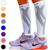 BLITZU Calf Compression Sleeve One Pair Leg Performance Support for Shin Splint & Calf Pain Relief. Men Women Runners Sleeves for Running. Improves Circulation and Recovery White S/M