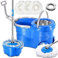 360 Spin Mop and Bucket System with 3 Reusable Microfiber Mop Heads and 1 Cleaning Brush Spining Mop and Bucket Set with Wheels Wringer and Collapsible Handle