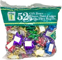 Gift Bows 52 Christmas Holiday Red Green Blue Holographic Peel n' Stick for Gift Wrapping Presents, Decoration, Peel N Stick (52 Bows)