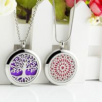 2 Styles Lademayh Essential Oils Diffuser Necklace Lockets for Women Men Stainless Steel Pendant Aromatherapy Jewelry (Tree of Life & Vintage Floral) with 2 Chains and 12 Felt Pads