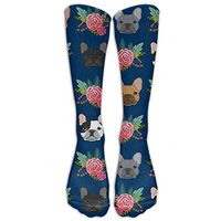 French Bulldog Flowers Upgraded Knee High Graduated Compression Socks For Women And Men - Best Medical, Nursing, Travel & Flight Socks - Running & Fitness.