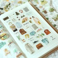Original Phone Stickers Scrapbook Stickers, Doraking Cute Cartoon Cloth Mini Size Stickers Decals for Phone, Laptop, Windows, Monitor(Find The Beauty, 33PCS)