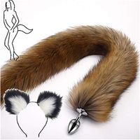 2Pcs, Ears Headband + Three Sizes Long Brown B-ü-t-t P-l-ǔ-g Fox Tail Massager Halloween Party Tōys Prǒps (Style 5, M)