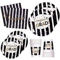 120 PCS Graduation Party Supplies Disposable Dinnerware Set Dinner Paper Plates Napkins Cups Black Gold Decoration, Serves 24