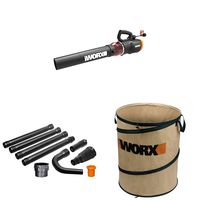 WORX WG520 Turbine 600 Electric Leaf Blower, Black with WA4094 GUTTERPRO Universal Gutter Cleaning Kit, 11' Reach WA0030 Landscaping 26-Gallon Collapsible Yard Waste Bag/Leaf Bin, Tan