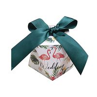 Colias Wing 50 pcs Lovely Flamingo&Forest Pattern Stylish Design Wedding Birthday Party Favor Candy Boxes with Ribbon-White&Green