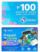 Globe Prepaid LTE Philippines Sim Card 100 Pesos Load Card Set Cut Nano Micro (SIM+100LoadCard)