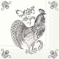 IHR 20 Luxury Paper Luncheon Napkins- Decorative Rooster (White/Grey)
