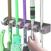 ederivo Hooks for Brooms and Mops 5 Positions 6 Hooks Magic Holder Rack Organizer or Broom Hangers for Wall Mount in Kitchen Garden, Door Mounted, Garage Storage, Toilet, Warehouse Tool Receipt15.75''