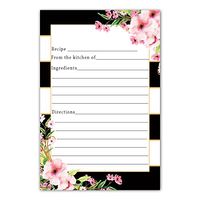 100 Recipe Cards Black Pink Stripes Watercolor Flowers