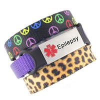 3 Bracelet Value Pack | Epilepsy, Medical Alert Bracelets | Choice of Fun Designs | Adjustable up to 6.5" Wrist Size | Medical ID Bracelets | Peace & Cheetah