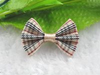 50pcs Mini Grosgrain Ribbon Plaid Bow Flowers The Wedding Decoration Appliques (Brown)