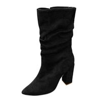 Retro Cowboy Shoes, Women Boots High Heel Booties Middle Tube Mid-Calf Boot Ladies Zipper Shoes