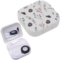 Portable Contact Lens Case Box Travel Kit Mirror + Bottle + Tweezers Container Holder [ Vintage Floral Wildflowers ]