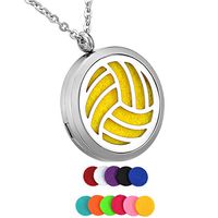 HooAMI Aromatherapy Essential Oil Diffuser Necklace Stainless Steel Volleyball Locket Pendant Jewelry,12 Refill Pads
