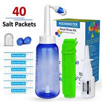 Sinus Rinse Bottle + 40 Nasal Wash Salt Packets with -|Nose Sprayer+Storage Bag|- Sinus Cleaner Nose Irrigation 300ml 10oz with Saline Nasal Care Refills for Adult Kids