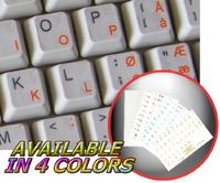 NORWEGIAN KEYBOARD STICKERS WITH ORANGE LETTERING ON TRANSPARENT BACKGROUND