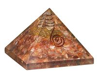 FASHIONZAADI Carnelian Gemstone Orgone Pyramid with Flower of Life Symbol for Stone Energy Generator Crystal Chakra Balancing EMF Protection Reiki Healing Meditation Spiritual Gift Size: 2.5-3 Inch