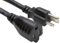 ACL 3 Feet NEMA 5-15P to NEMA 5-15R Power Extension Cord, 125 Volts/13 Amp, 16 AWG, Black