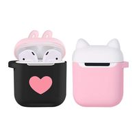 Rose fragrance for Airpods Earphones,Cat/Rabbit Silicone Protective Case Cover Key Chain Pouch Skin Easter Decorations (Rabbit Black)