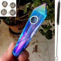 3.5-4.5 Inches Natural Quartz Stone Healing Crystal Point Wand Craft with 5 Metal Filters &1 Brush (Blue Aura)
