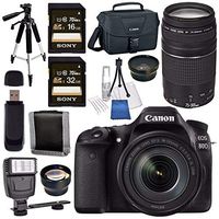 Canon EOS 80D DSLR Camera with 18-135mm IS USM Lens + Canon EF 75-300mm Lens + 58mm Wide Angle Lens + 58mm 2x Lens + Canon 100ES EOS Shoulder Bag Bundle