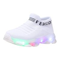 Sneakers for Toddlers Girls,2020 Fashion Kids LED Light Up Shoes Striped Mesh Luminous Socks Sport Shoes Chaofanjiancai White