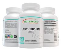 NutraBulk L-Tryptophan - Extra Strength Natural Sleep Aid & Relaxation, Serotonin Supplement for Adults 500mg, 250 Capsules.