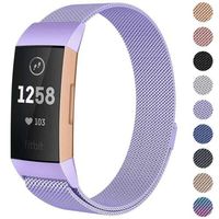 ACHICOO for Fit-bit Charge 3 Strap Replacement M-ilanese Band Stainless Steel Magnet Light Purple L