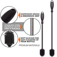 Silicone Bottle Brush with Long Handle - Silicone Kitchen Cleaner which are Certified by FDA & Baby Food - Water Bottle Brush Works Well for Water Bottles,Baby Bottles,Long Necked Bottles(Black)